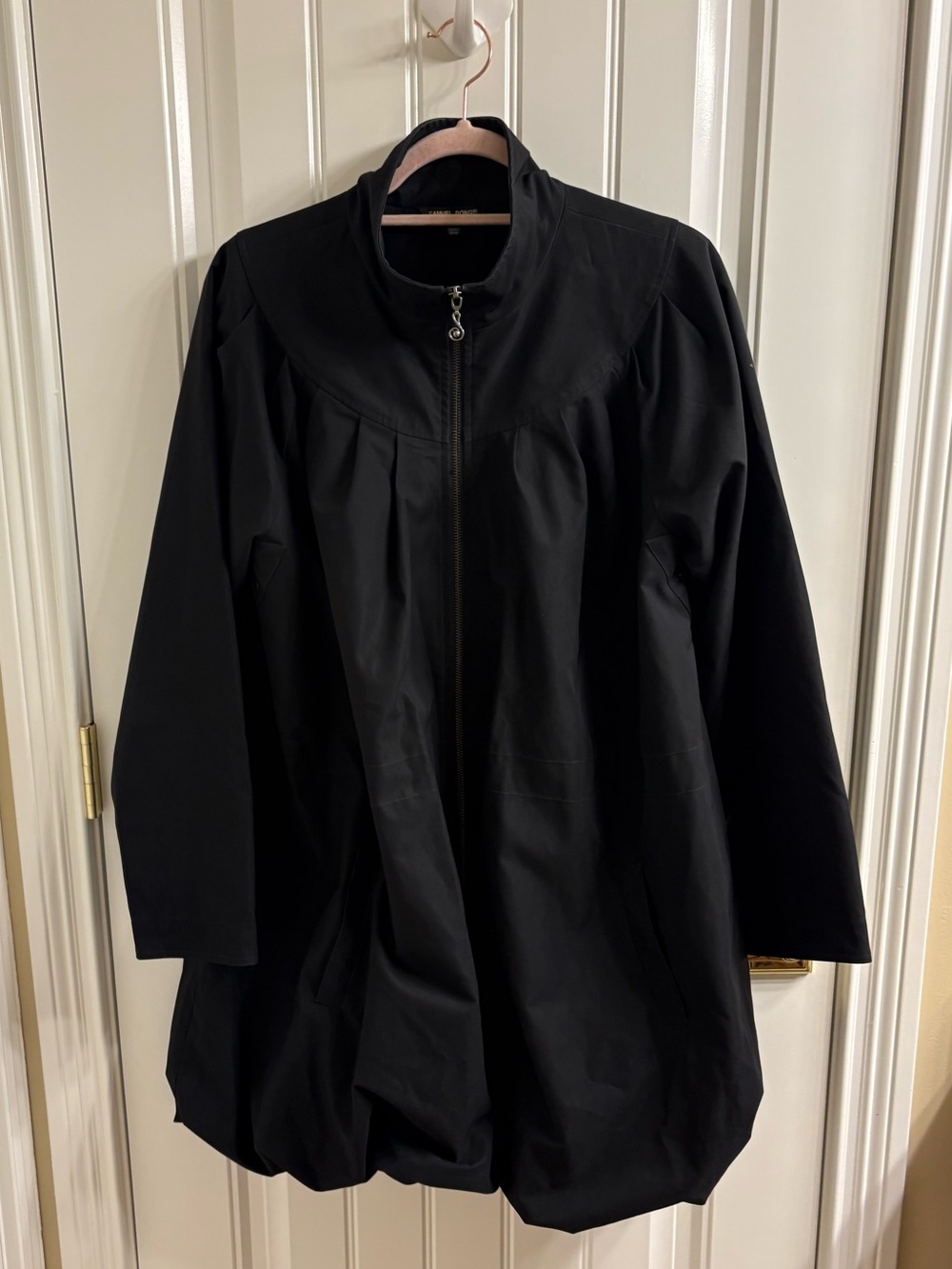 Samuel Dong Black A-Line Bubble Hem Trench Coat Black Women’s Size M